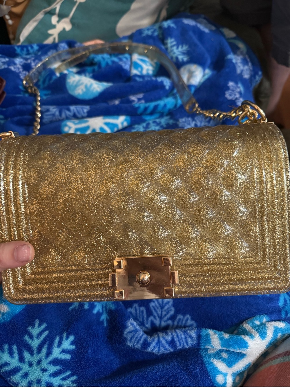 Gold Quilted Evening Shoulder Bag - Sparkle Finish